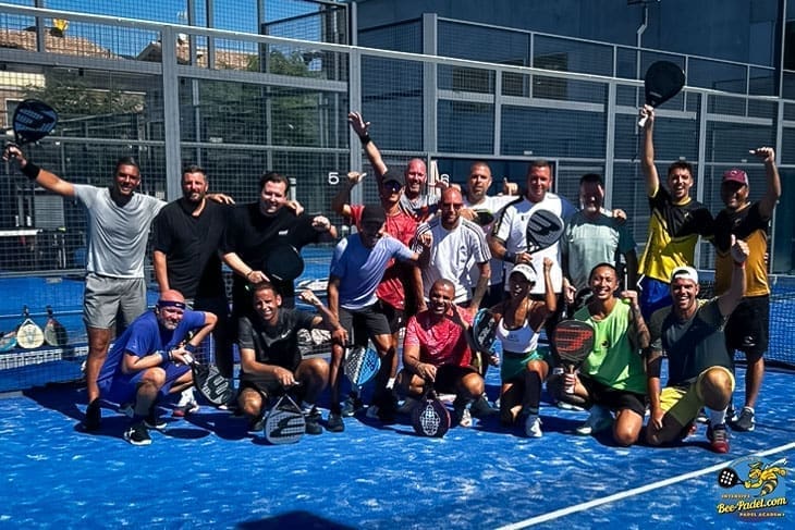 Happy Padel Players Continue Training Thanks to Courtcovers All-Weather System at Bee-Padel Intensive Clinic Happy padel players continuing their Bee-Padel.com Intensive Clinic under the sun after a short rain, using the Courtcovers All-Weather Padel Court Cover to protect the court.